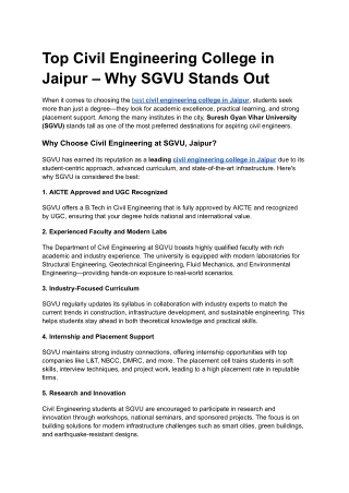 Top Civil Engineering College in Jaipur – Why SGVU Stands Out