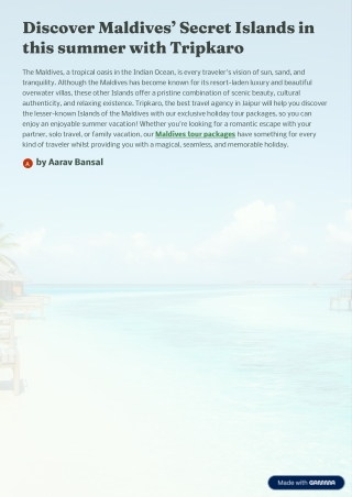 Discover Maldives’ Secret Islands in this summer with Tripkaro