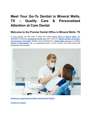 Meet Your Go-To Dentist in Mineral Wells, TX – Quality Care & Personalized Attention at Care Dental