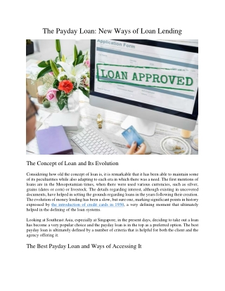 The Payday Loan: New Ways of Loan Lending