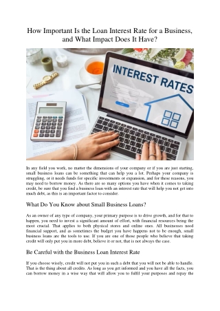 How Important Is the Loan Interest Rate for a Business, and What Impact Does It Have?