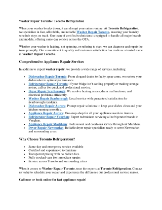 Washer Repair Toronto