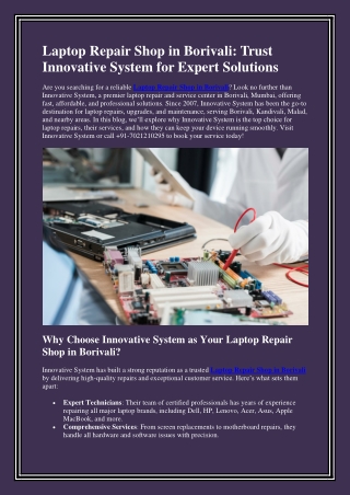 Laptop Repair Shop in Borivali