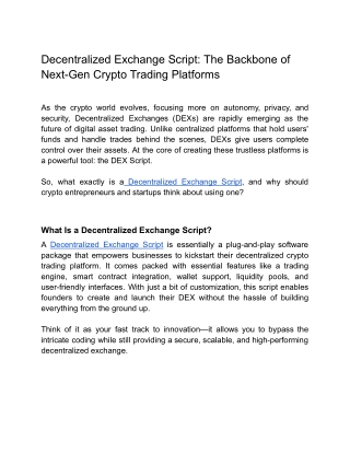 Decentralized Exchange Script_ The Backbone of Next-Gen Crypto Trading Platforms
