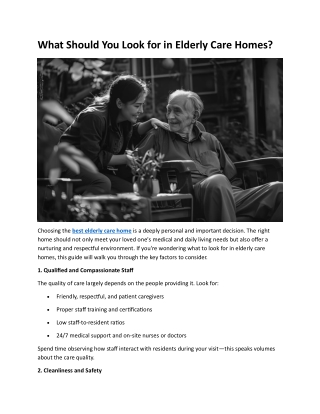 What Should You Look for in Elderly Care Homes