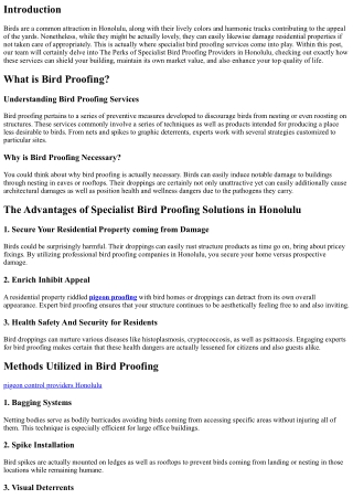The Benefits of Professional Bird Proofing Services in Honolulu