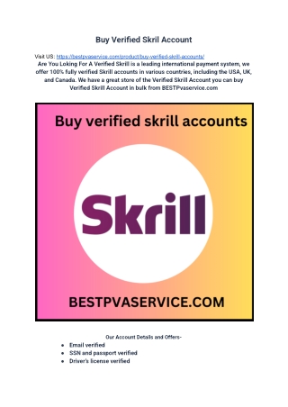 Buy verified skrill accounts - 100% Confirmed USA & UK