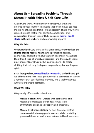 About Self Care Shirts | Mental Health Apparel & Stickers