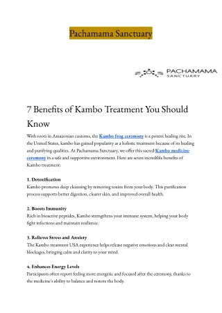 Pachamama Sanctuary Kambo Frog Ceremony USA Retreat