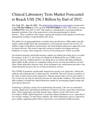 Clinical Laboratory Tests Market Eyes Major Growth Fueled by Preventive Health T