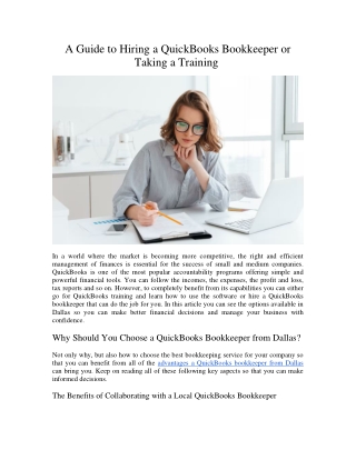 A Guide to Hiring a QuickBooks Bookkeeper or Taking a Training