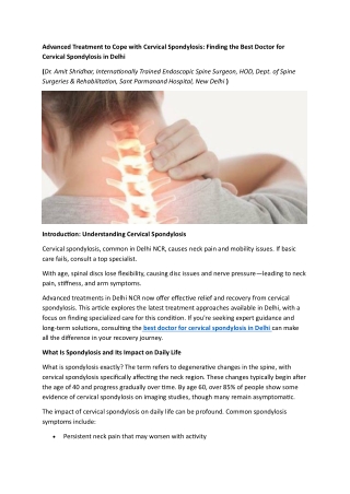 Advanced Treatment to Cope with Cervical Spondylosis