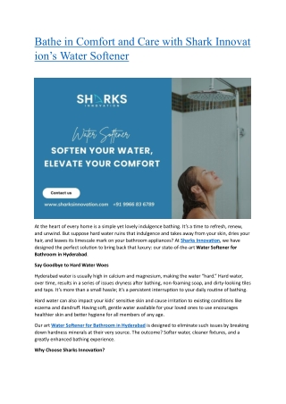 Bathe in Comfort and Care with Shark Innovation’s Water Softener