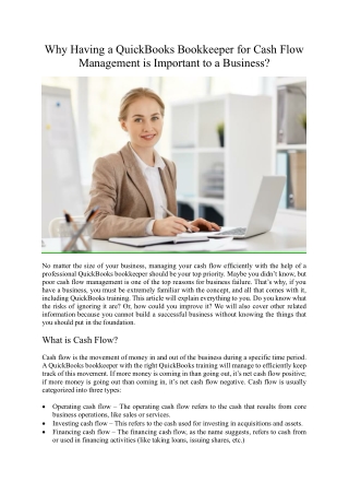 Why Having a QuickBooks Bookkeeper for Cash Flow Management is Important to a Business?