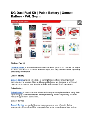 DG Dual Fuel Kit | Pulse Battery | Genset Battery - PAL Svam