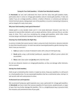 Caring for Your Gold Jewellery: Expert Tips from RetroGold