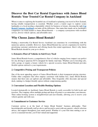Discover the Best Car Rental Experience with James Blond Rentals Your Trusted Car Rental Company in Auckland