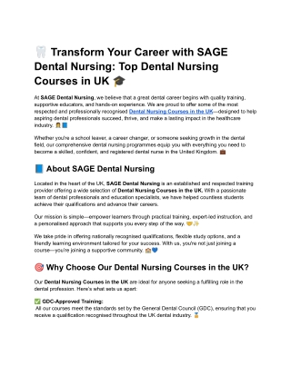 Dental Nursing Courses in the UK sage dental
