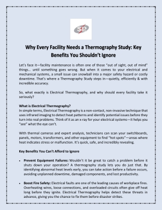 Why Every Facility Needs a Thermography Study Key Benefits You Should not Ignore