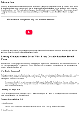 Renting a Dumpster from Javis: What Every Orlando Resident Should Know