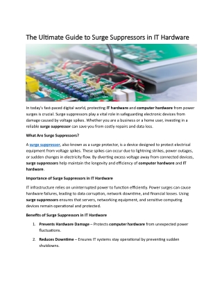 The Ultimate Guide to Surge Suppressors in IT Hardware