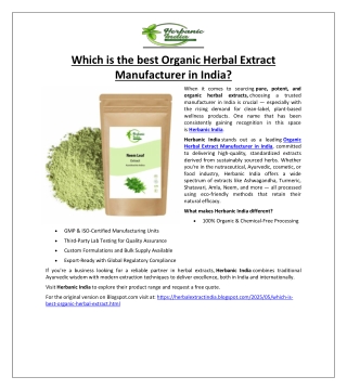 Which is the best Organic Herbal Extract Manufacturer in India?