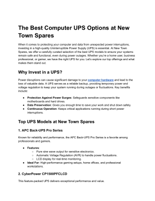 The Best Computer UPS Options at New Town Spares