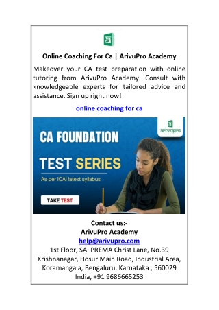 Online Coaching For Ca ArivuPro Academy