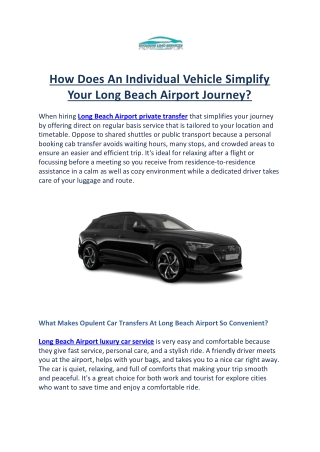 How Does An Individual Vehicle Simplify Your Long Beach Airport Journey