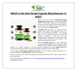 Which is the best Herbal Capsule Manufacturer in India?