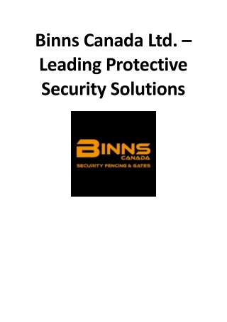 Binns Canada Ltd. – Leading Protective Security Solutions