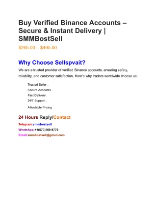 Buy Verified Binance Accounts – Secure & Instant Delivery _ SMMBostSell