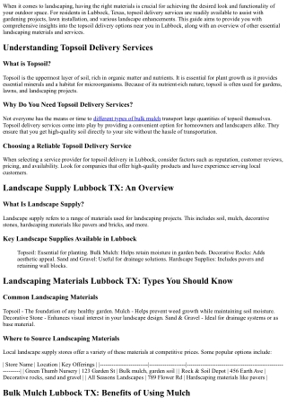 Quick Guide to Topsoil Delivery Services Available Near You in Lubbock