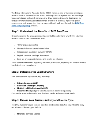 Step by Step Guide to DIFC Free Zone Company Setup for Foreign Investors