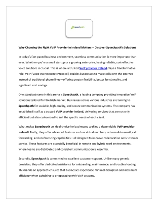 Why Choosing the Right VoIP Provider in Ireland Matters – Discover Speechpath’s 