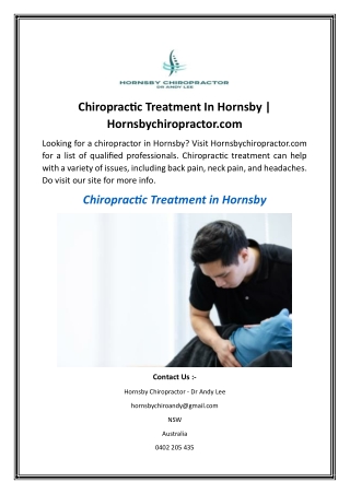 Chiropractic Treatment In Hornsby  Hornsbychiropractor.