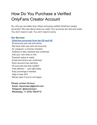 Where to Purchase Verified OnlyFans Creator Accounts ...