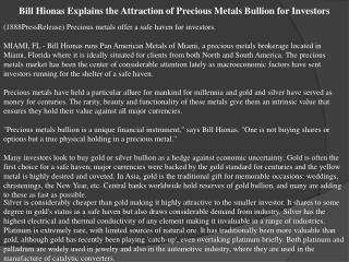 bill hionas explains the attraction of precious metals bulli