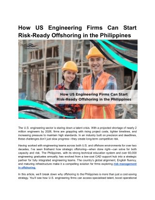 How US Engineering Firms Can Start Risk-Ready Offshoring in the Philippines