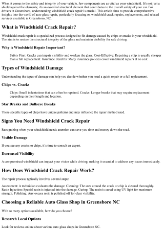Understanding Windshield Crack Repair: What Greensboro Drivers Need to Know