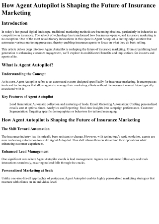 How Agent Autopilot is Shaping the Future of Insurance Marketing