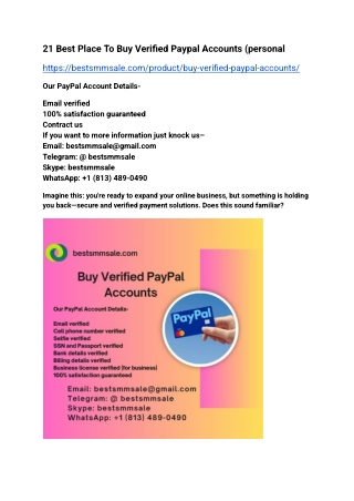 21Best Place To Buy Verified Paypal Accounts (personal