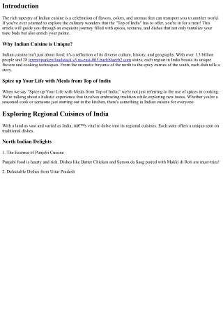 Spice up Your Life with Meals from Top of India