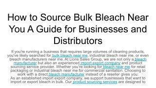 How to Source Bulk Bleach Near You A Guide for Businesses and Distributors