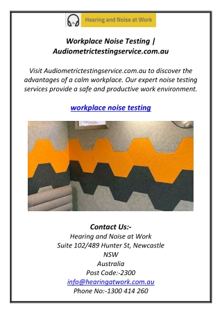 Workplace Noise Testing | Audiometrictestingservice.com.au