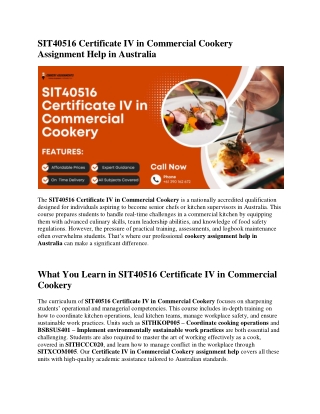SIT40516 Certificate IV in Commercial Cookery Assignment Help in Australia