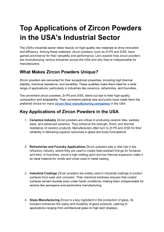 Top Applications of Zircon Powders in the USA's Industrial Sector