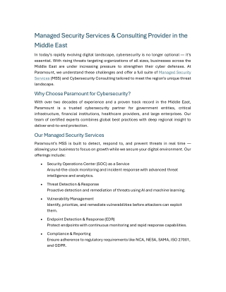 Managed Security Services & Consulting Provider in the Middle East