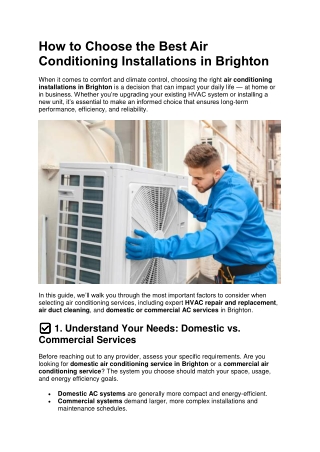 How to Choose the Best Air Conditioning Installations in Brighton