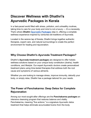 Discover Wellness with Dhathri’s Ayurvedic Packages in Kerala